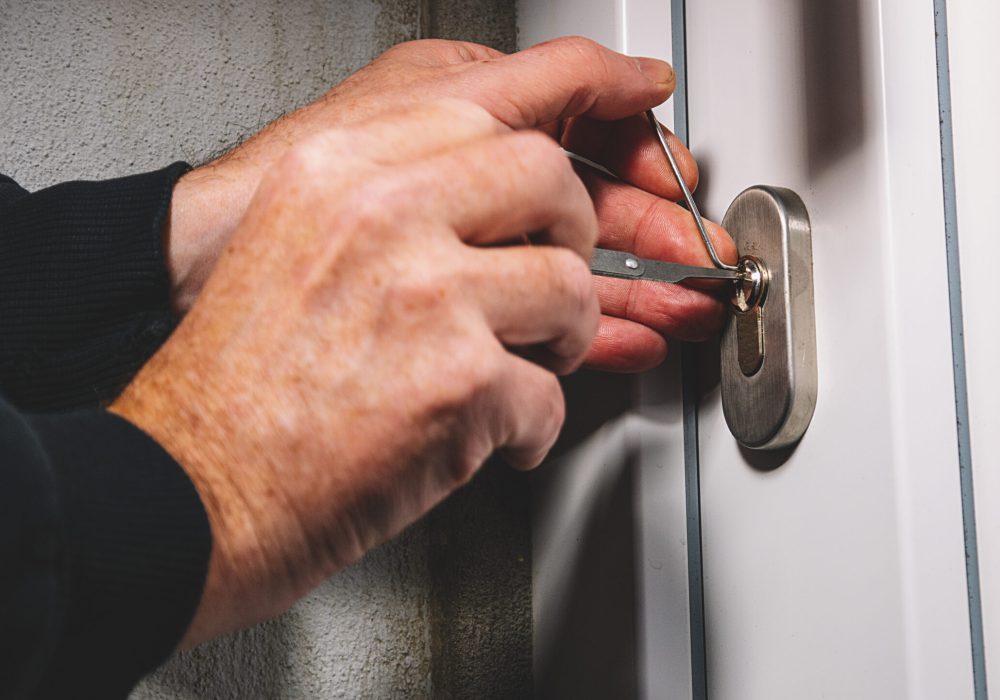 Burglars crack the front door with lock picking Burglars crack the front door with lock picking